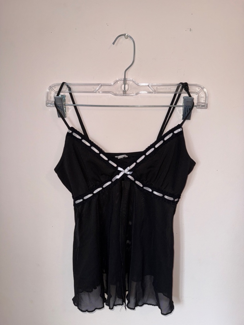 Black Sheer Babydoll Cami with White Trim